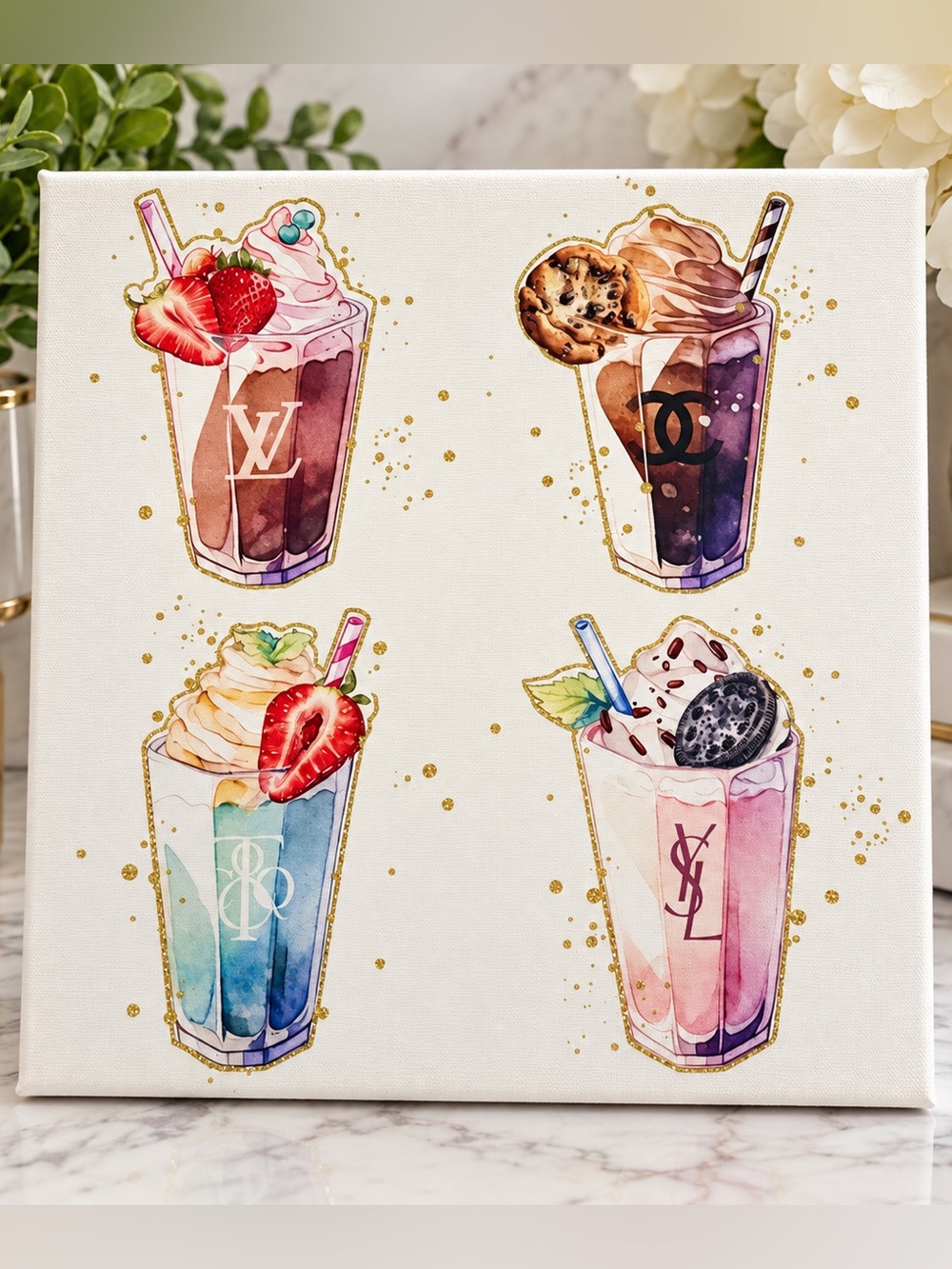 Luxury Inspired Designer Cocktail Canvas Wall Art | Colorful Milkshake Print